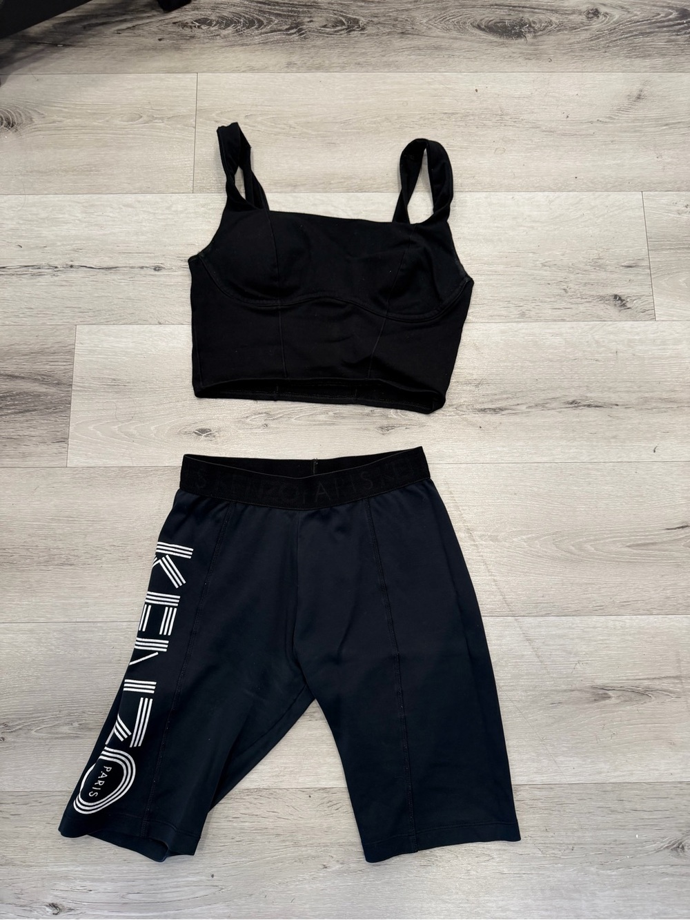 Kenzo Black Women's Bike Shorts with White Logo Stripee